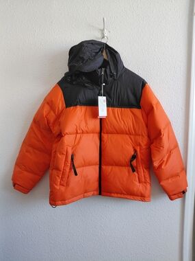 Nwt Mens Puffer Outdoor Down/feather Jacket Hoodeed Orange /black